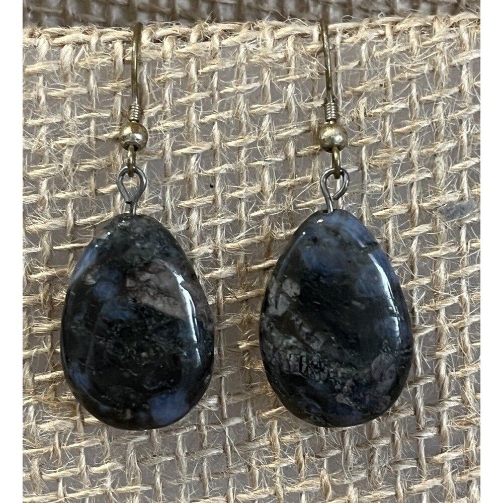 Llanite Rhyolite Earrings Pierced Dangles Teardrop Stone 2in Boho Hippie Gypsy